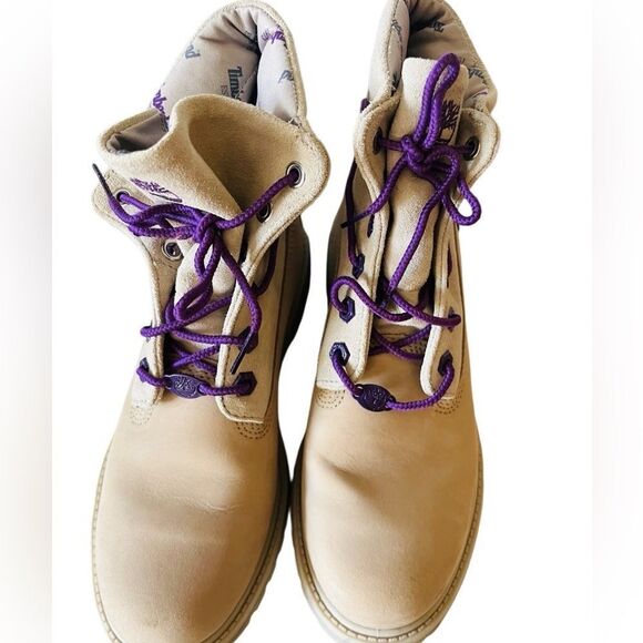 TIMBERLAND Womens Roll Top A21UK Beige Leather/Purple Lace Up Boots size 7. - Picture 4 of 10